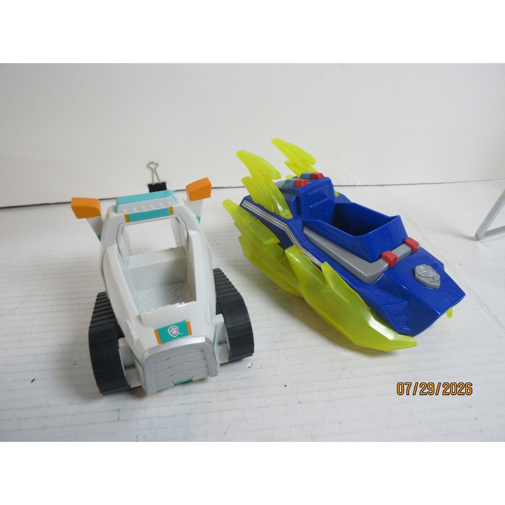 Paw Patrol Mighty Pups Super Paws Chase Cruiser and Everest Snow Plow Lot